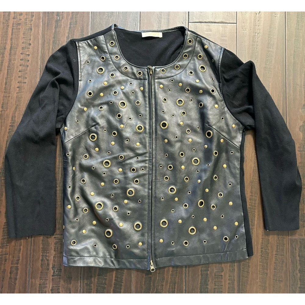 Caprice Blazer Jacket Womens L Leather Lamb Skin Front Knit Sleeves Steampunk